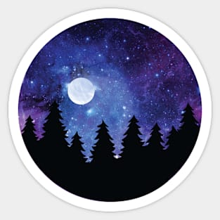 Night sky, Pine tree, Galaxy, Forest, Full Moon, Camping Sticker